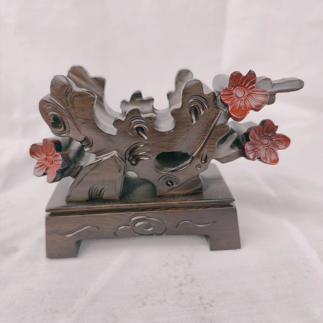 非洲黑檀木红梅奇石底座手工雕刻通用底座免挖槽万能石头底座摆件