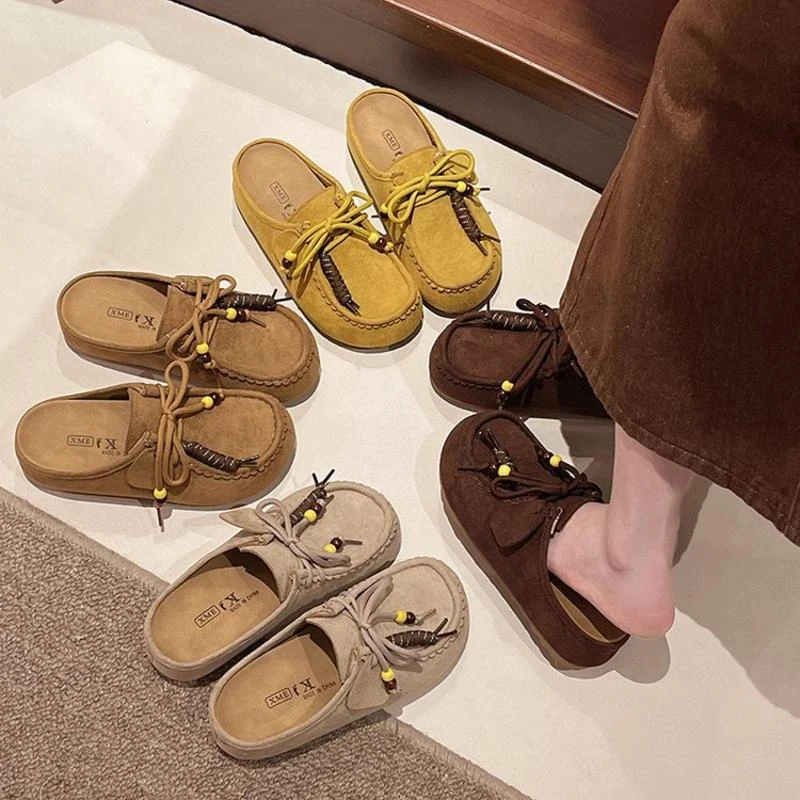 包头纯色包头拖女外穿复古拖鞋时尚春季甜辣千金风半拖百搭休闲