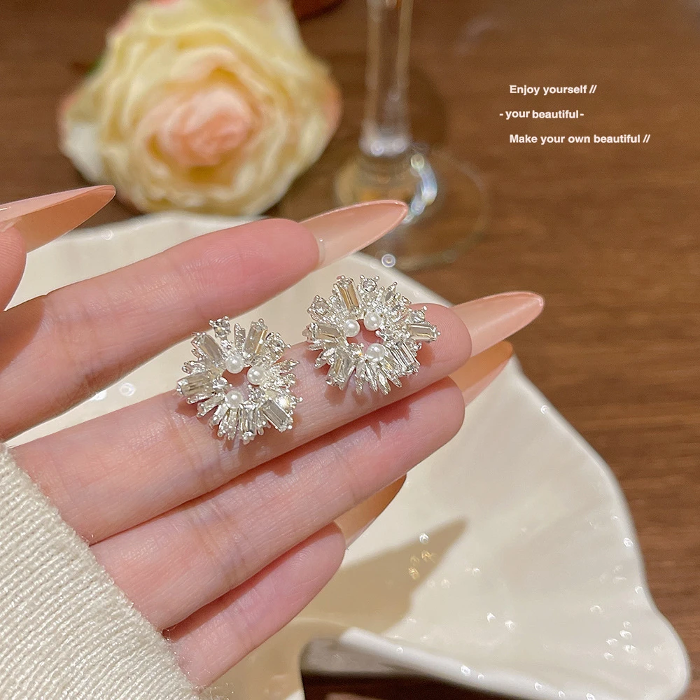 铜合金耳饰 925针太阳花珍珠耳钉高级感耳环冷淡风气质小众耳饰