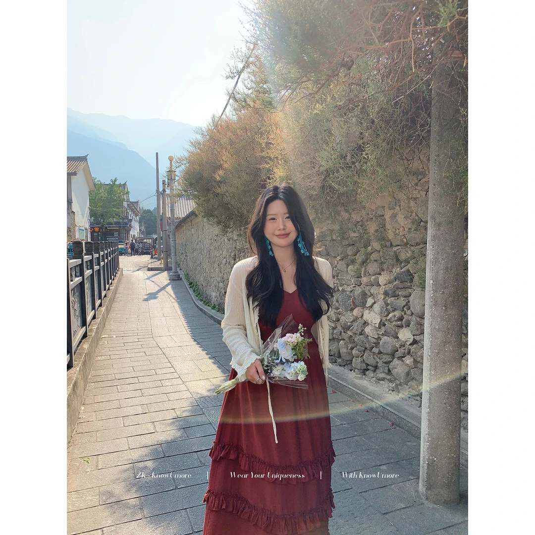 【现】知葵微胖定制【娇韵风华】初夏显白红连衣裙开衫套装12251L3497