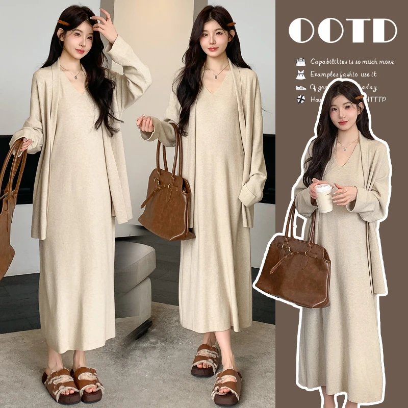 2025秋季新款孕妇装慵懒风针两件套织宽松气质连衣裙设计感套装春