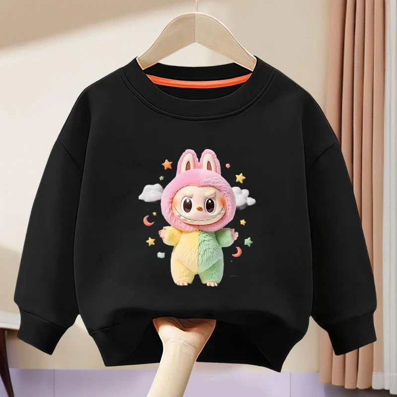 黑色拉布布圆领时尚卫衣春秋款2025新款洋气儿童上衣男女孩春秋服