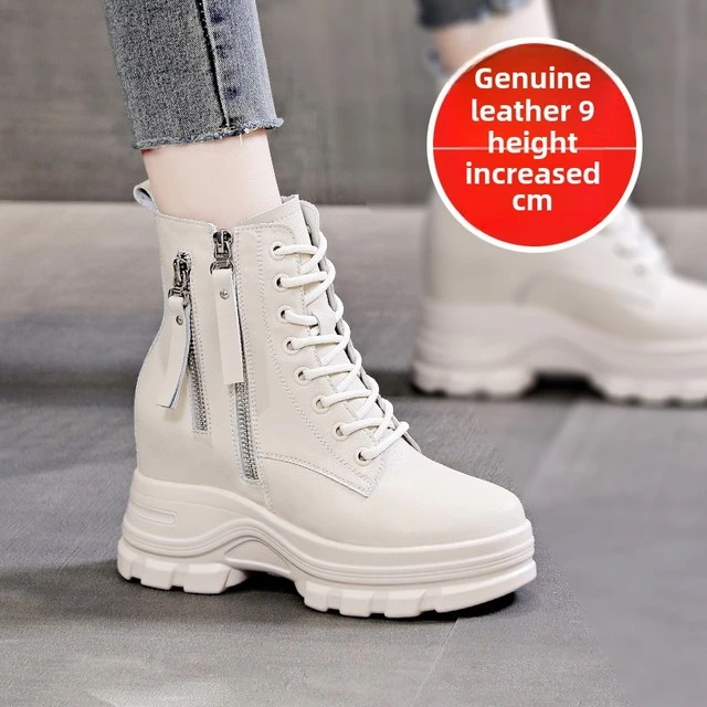 秋冬增高女鞋9公分增高靴真皮女式丝绒百搭新款露脚短靴靴