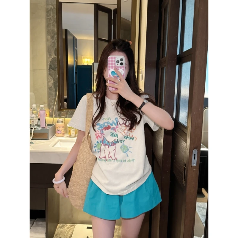 【彩绘小狗】早秋时尚百搭可爱印花短袖-DX20251039