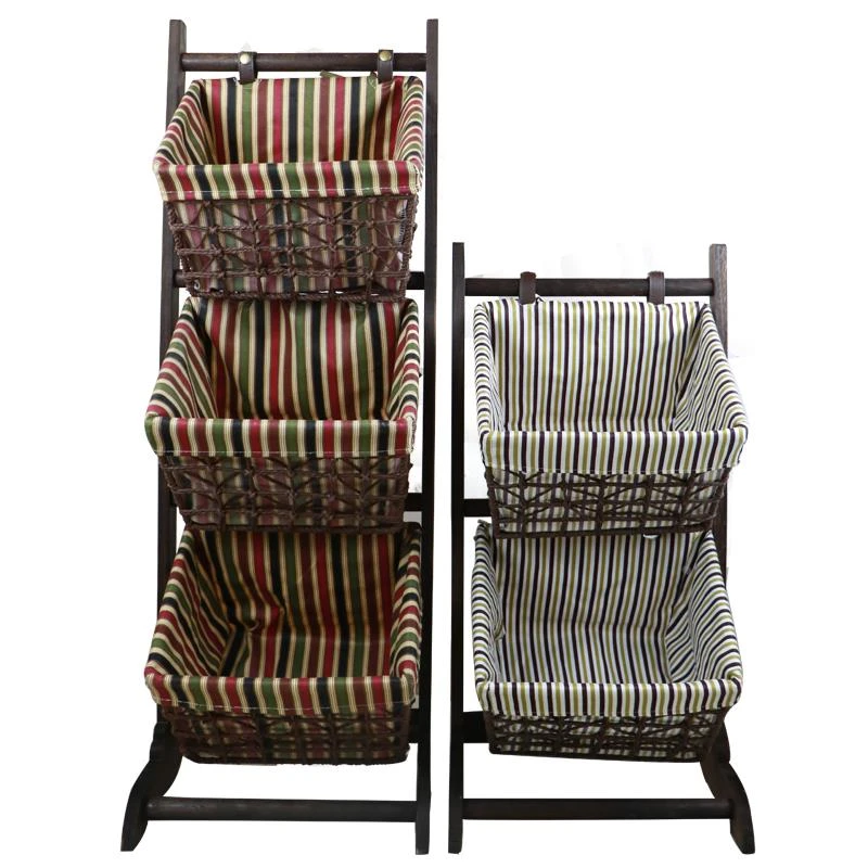 X70T收纳筐落地客厅置物架卧室实木藤编吊篮简约现代多层收纳架储