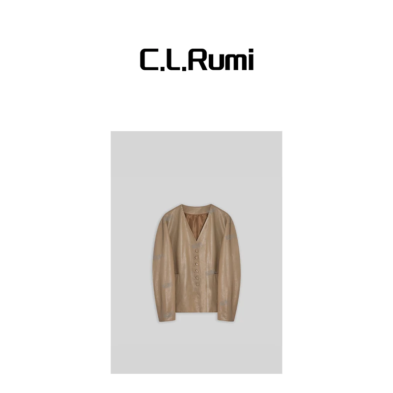 【Rumi时装】“初剪小羊“25春轻奢百搭宽松植鞣V领羊皮衣外套6656wt