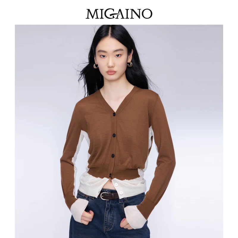 【小花专属】女装秋新款设计感拼接撞色针织开衫MO32JK226