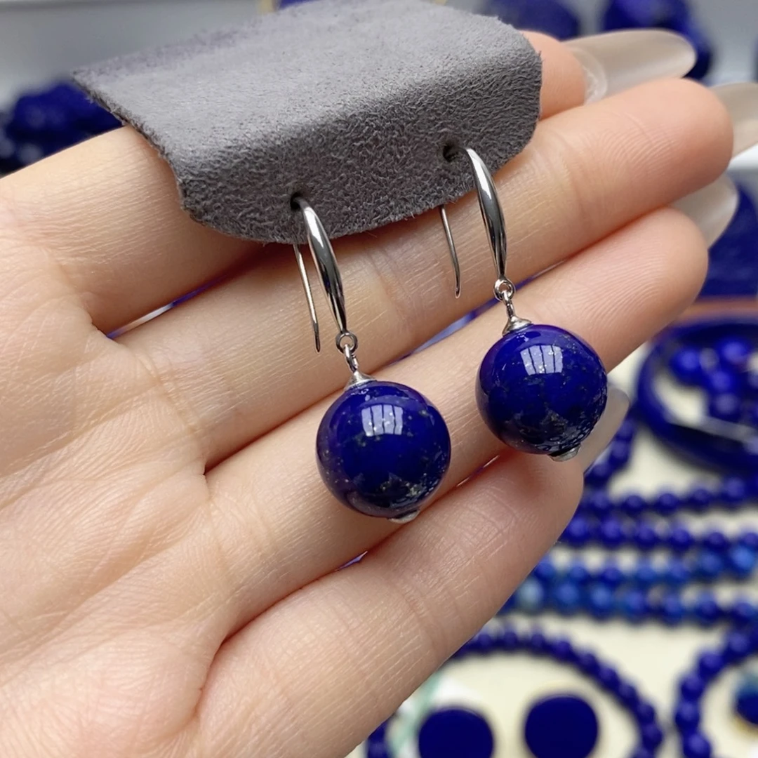 青金石银S925镶嵌耳饰