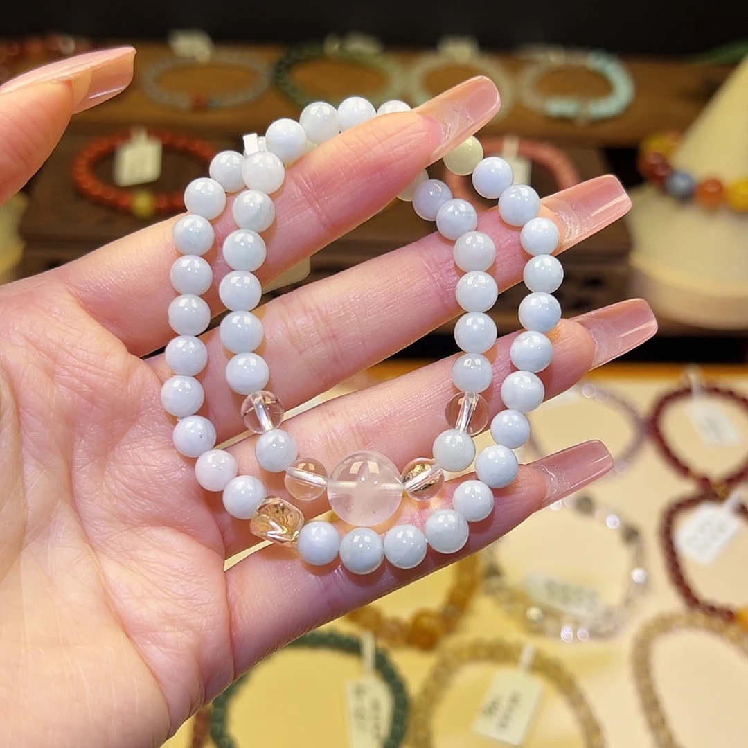 手串银S925镀金镶嵌水晶海蓝1186