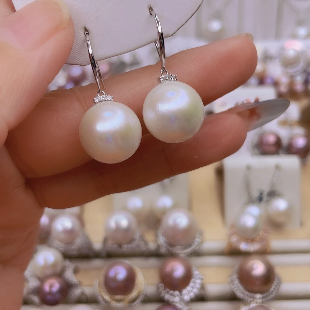 清***香淡水珍珠耳饰银S925镶嵌