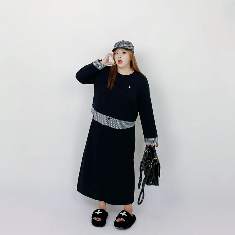 Milu家大码女装秋季设计感圆领宽松卫衣a字半身裙胖mm显瘦两件套