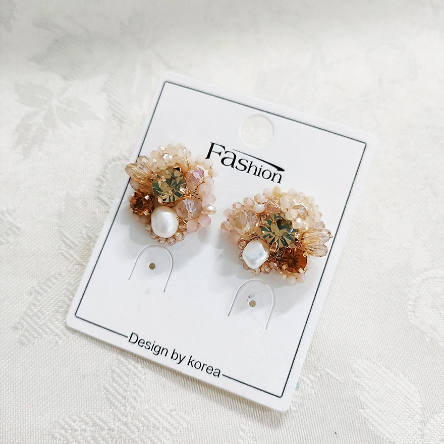 铜合金玻璃耳饰 手工气质百搭耳钉耳环1293