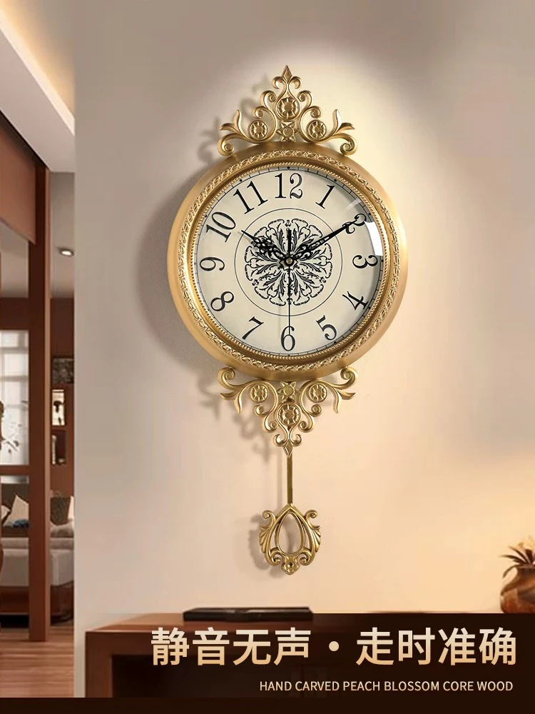 轻奢新款挂钟美式客厅创意高档高级感高端大气钟表免打孔挂墙时钟