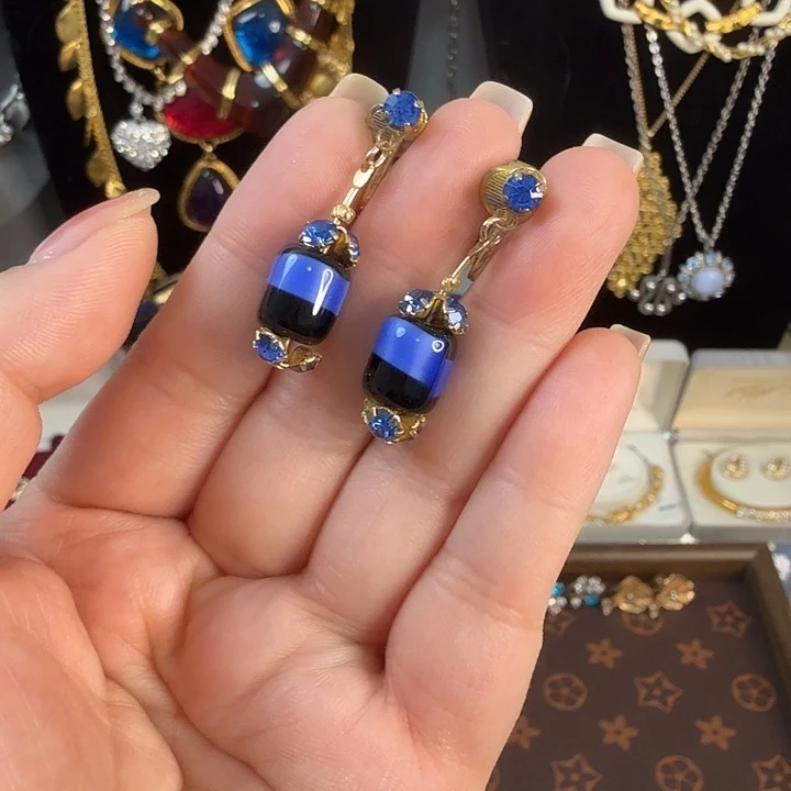 s***g玻璃铜合金中古蓝色琉璃耳夹