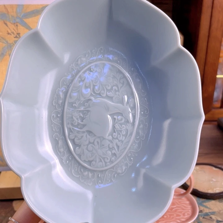 瑕天青色鹿鸣茶船有瑕疵介意慎拍