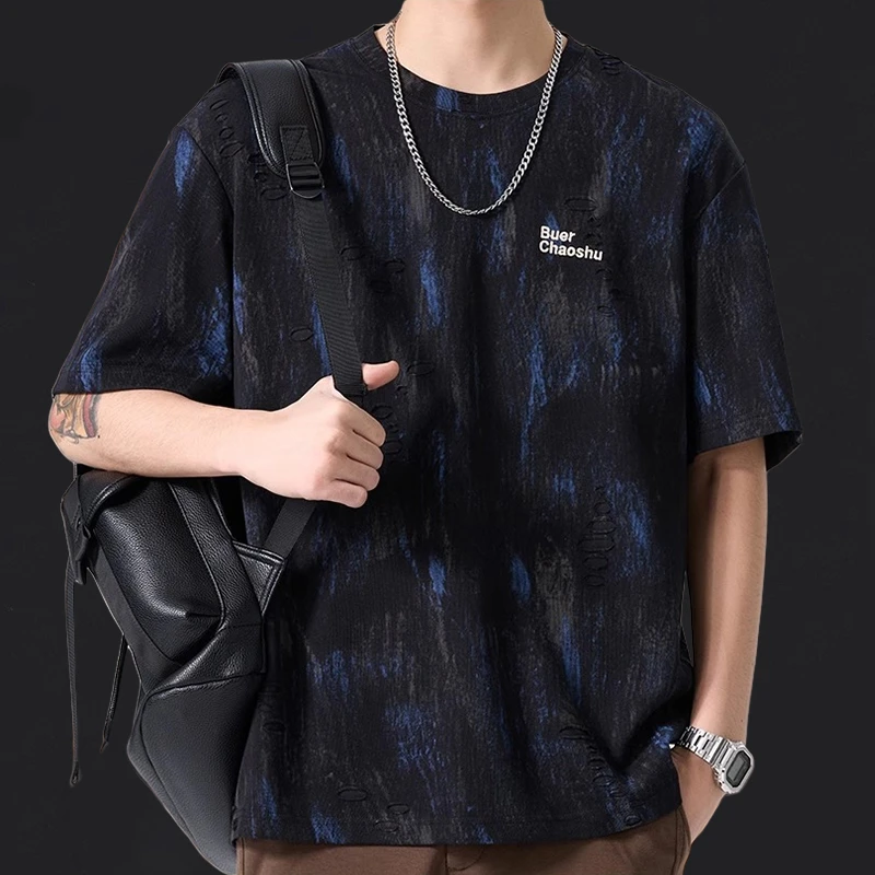 重磅提花潮牌短袖t恤男士夏季2025新款大码高端衣服美式上衣体恤T