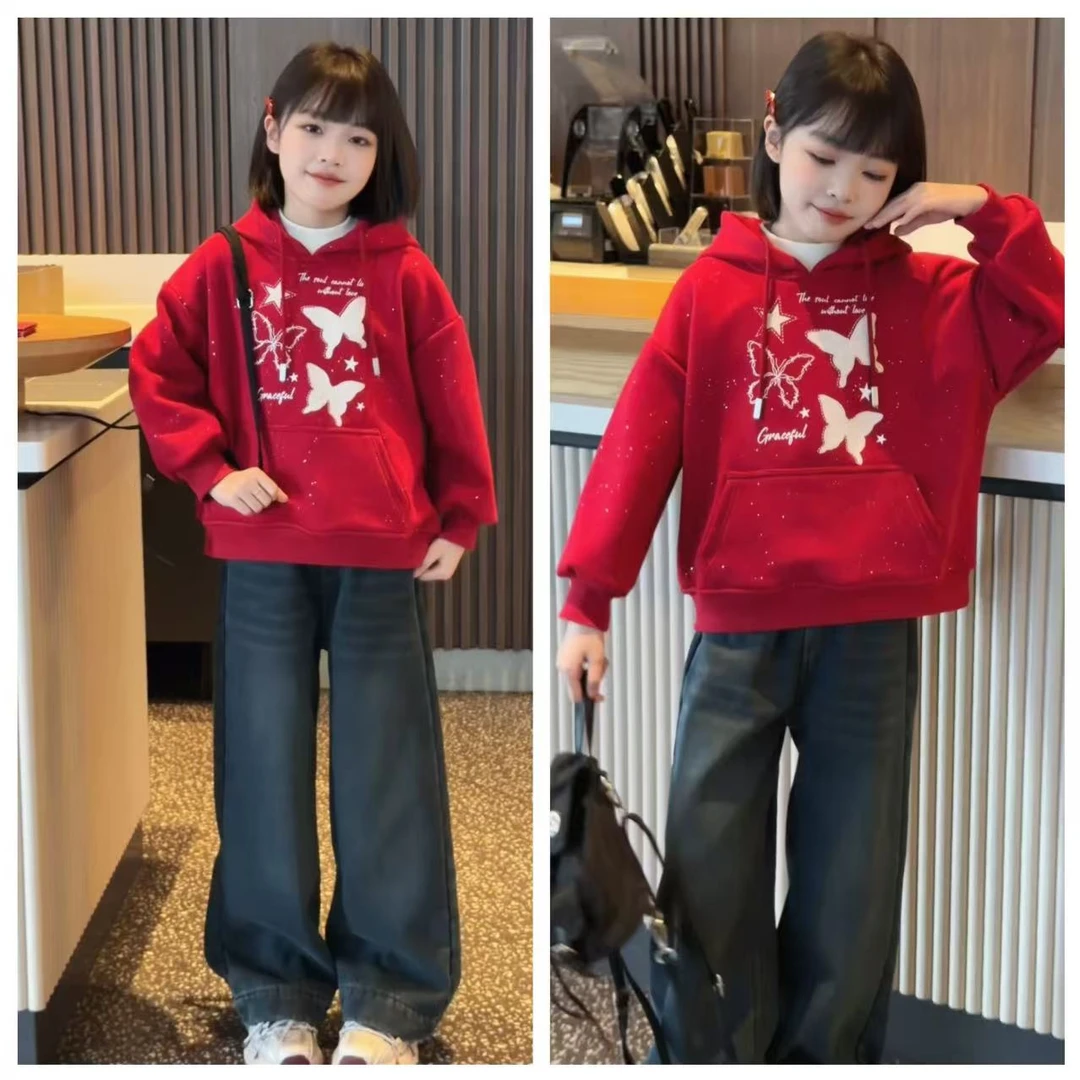 女童卫衣加绒秋冬2025新款儿童女孩冬装洋气上衣女大童冬季打底衫