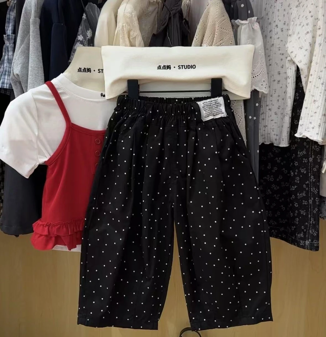 【DDM】2025春季新款儿童白标波点裤高腰直筒裤女童洋气9606