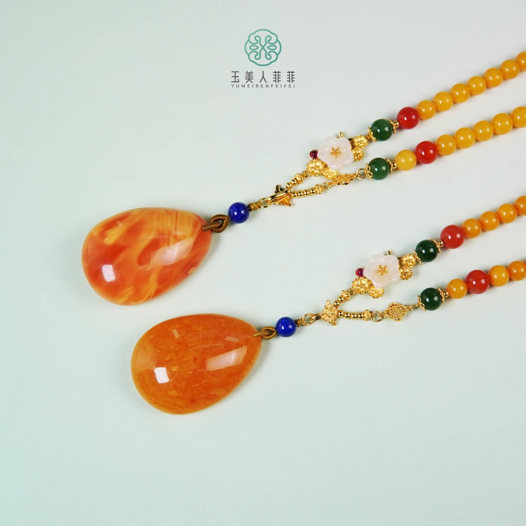 菲菲珠宝好丨蜜蜡水滴项链约41*31mm多样性发一赠链