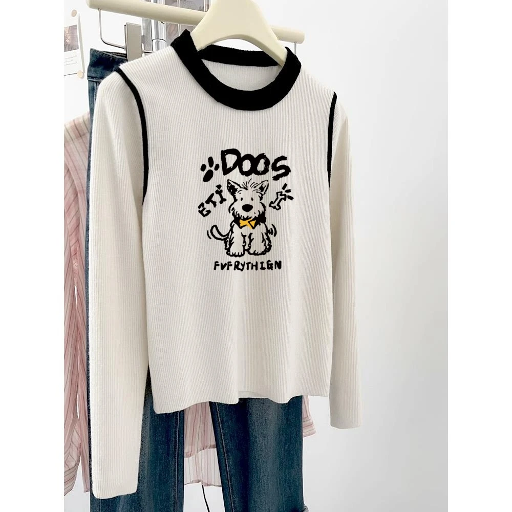 设计感的对比色拼接上衣修身瘦身Bm减龄针织毛衣时尚潮流内衬打底