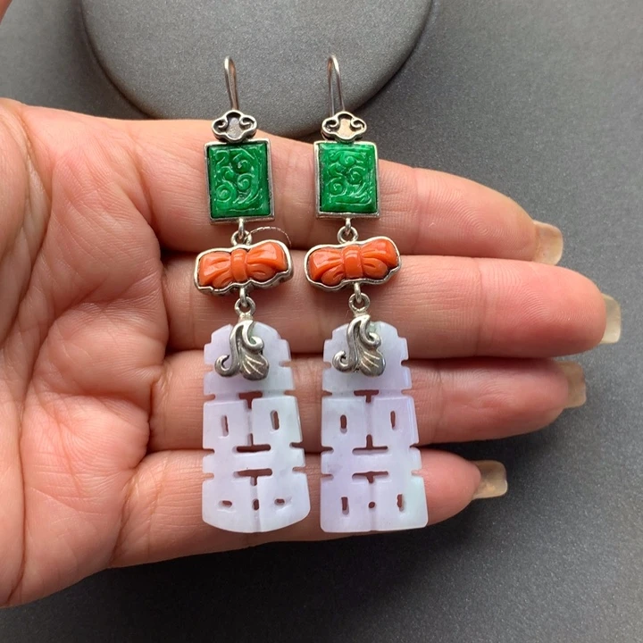 翡翠耳饰银S925镶嵌贝**贝