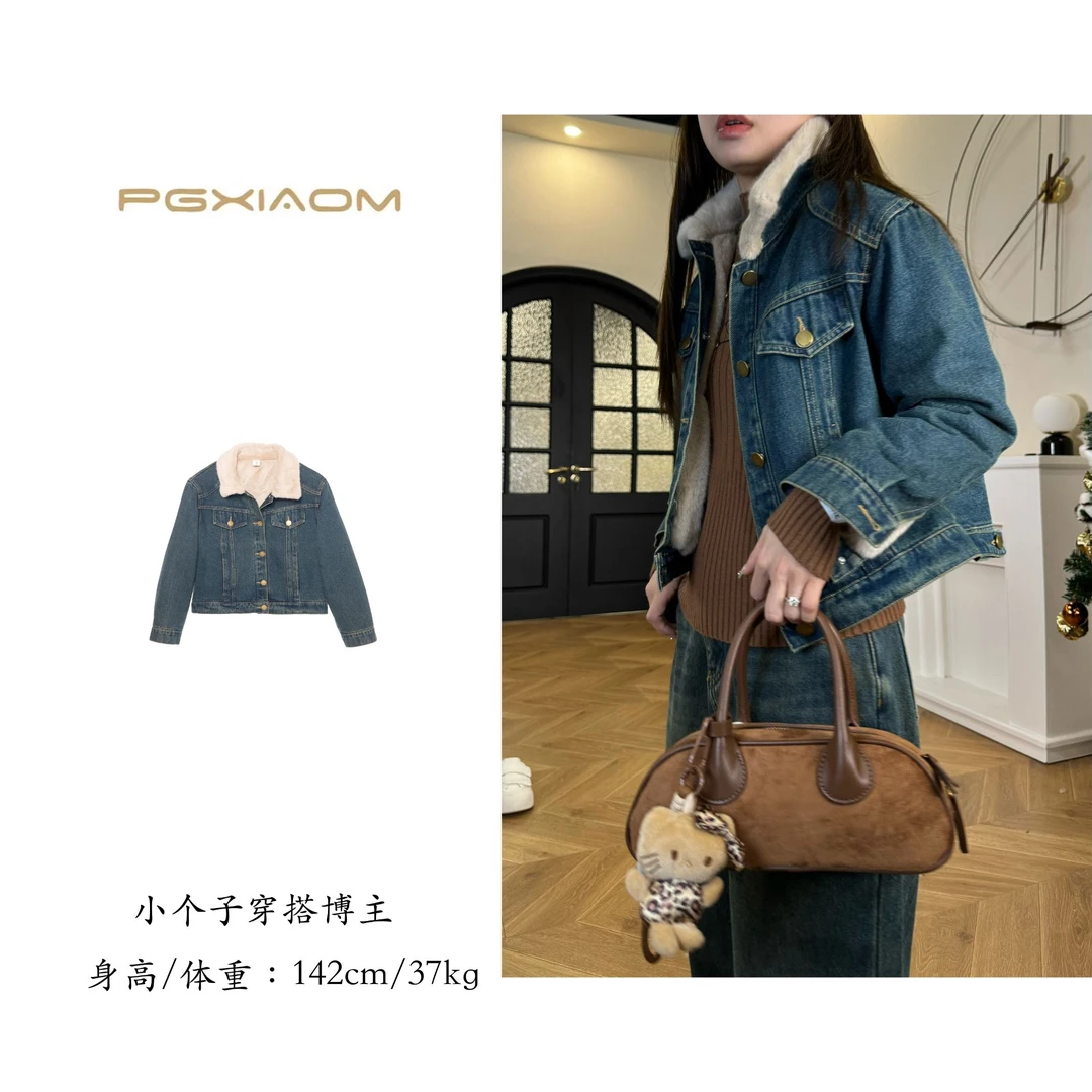 【PGXIAOM】润秀定制复古翻领牛仔毛毛夹克外套WT9502