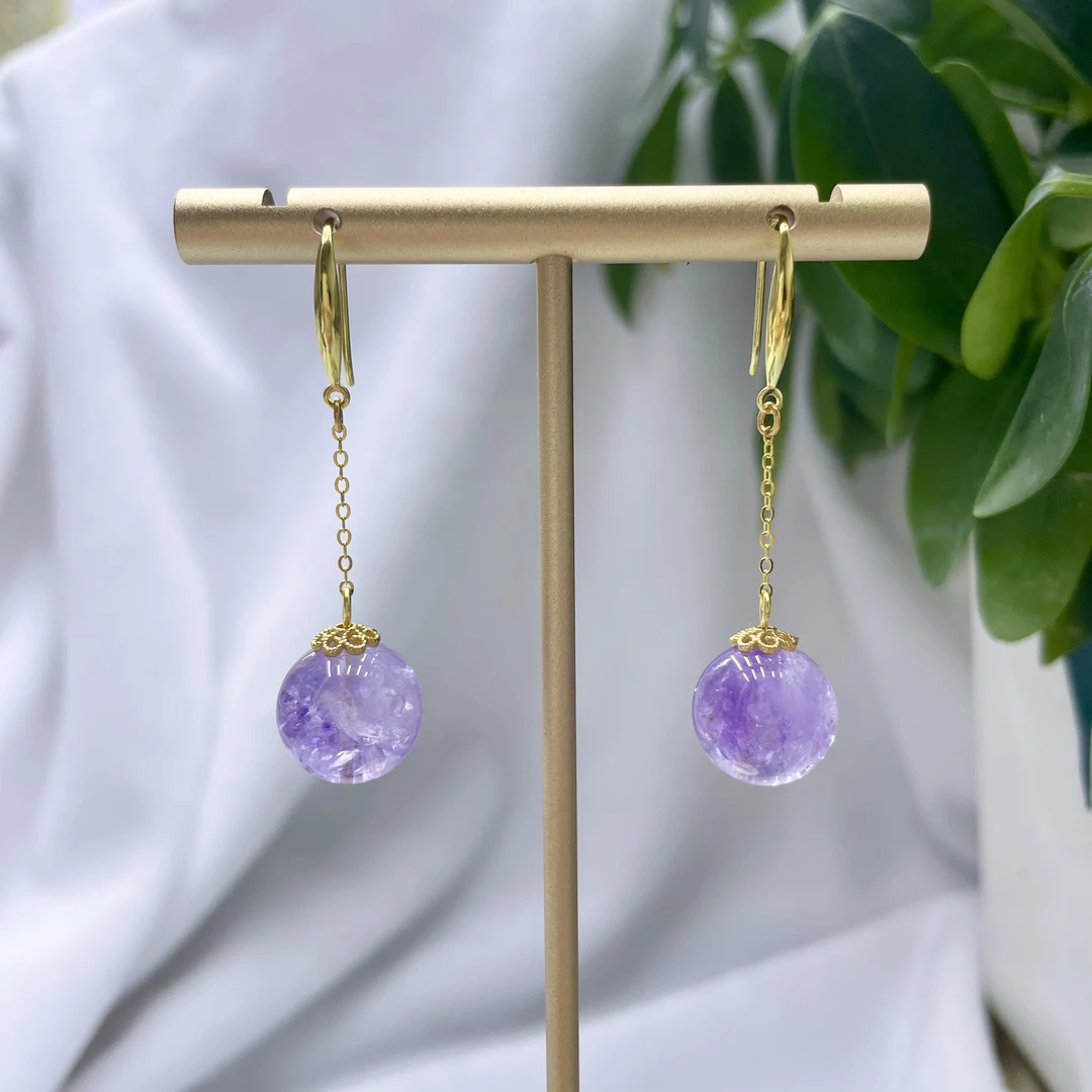 s925银耳环天然紫水晶耳坠女款薰衣草耳环高品质百搭高级旗袍中式