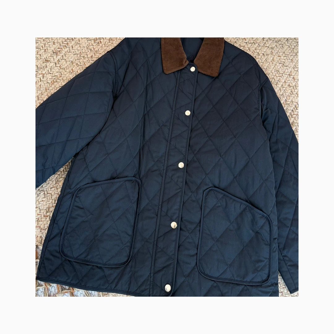 （反季不退换）LNHJ【拼色领棉服】休闲百搭灯芯绒翻领中长款棉服