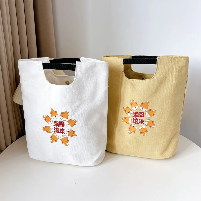 新款水桶包水洗通用手提包单肩便当包百搭简约时尚日系帆布袋小包