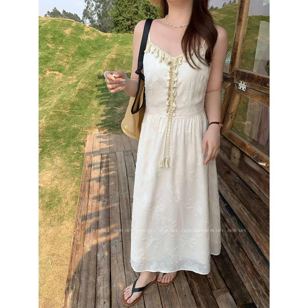 现货8112D大婉酱千千微胖定制 法式吊带裙收腰气质度假裙时尚长裙