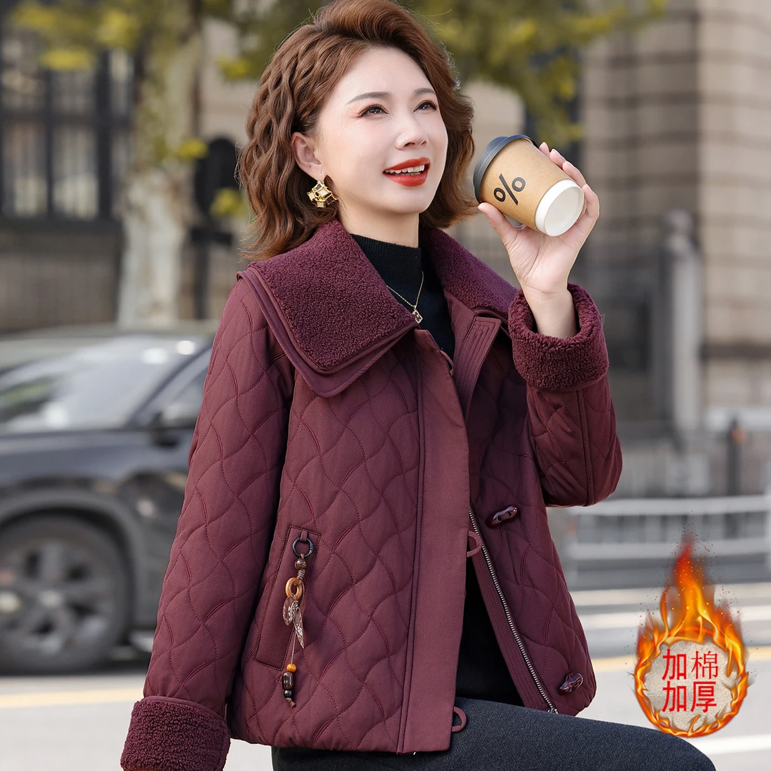 2025新款时尚妈妈冬装棉衣外套洋气中老年人女装棉袄夹棉保暖上衣