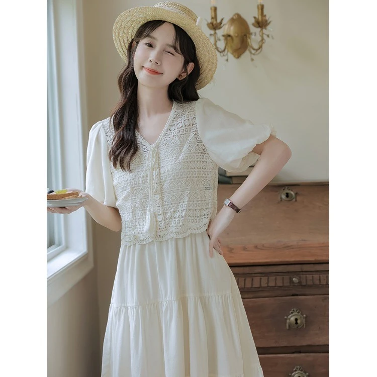 【咖德诺】今年流行漂亮套装连衣裙女夏季新款法式茶歇清纯奶甜初