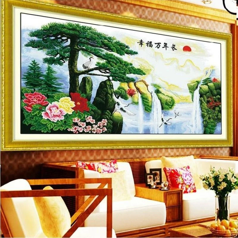 2024幸福万年长十字绣迎客松一帆风顺大展宏图风景中式大气大幅