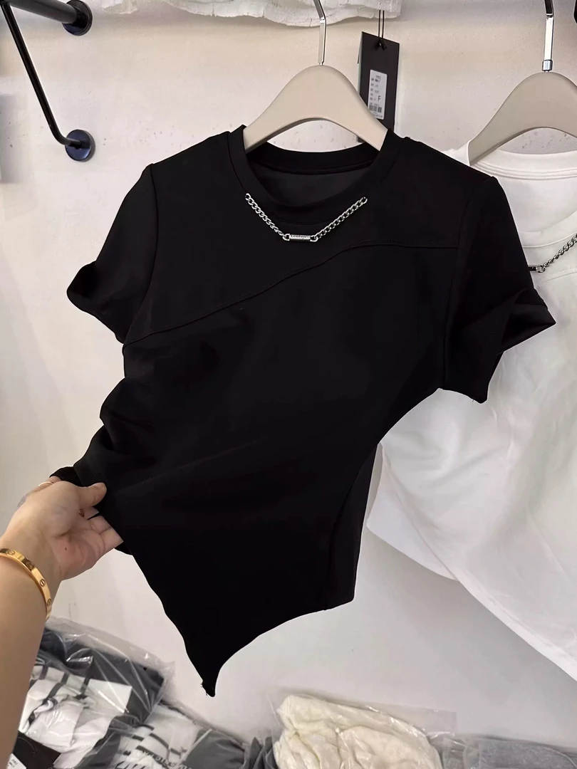2025链条短袖装饰T恤不规则25126