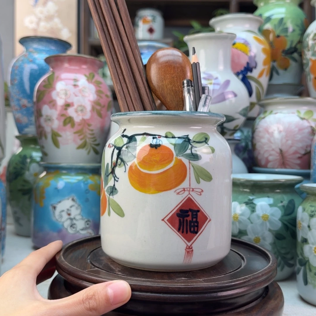 景德镇陶瓷手绘花瓶无孔