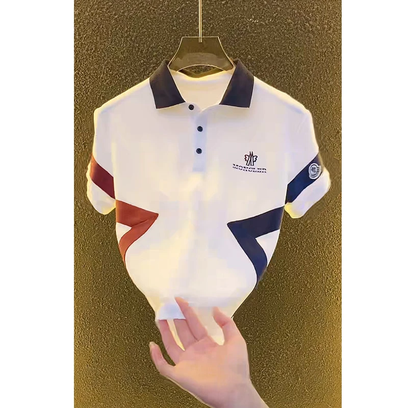 欧货轻奢高定商务休闲大牌男装T恤2025夏新款字母刺绣撞色Polo衫