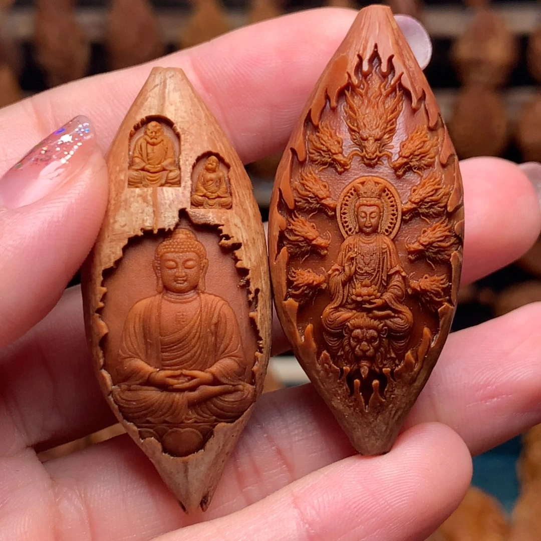 把件橄榄核十八罗汉拜如来 文殊