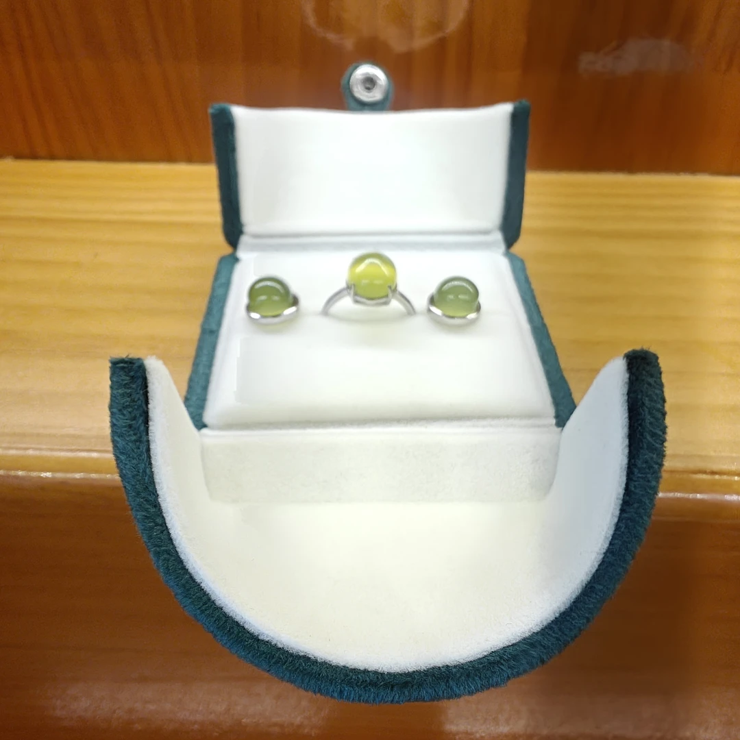 仁布玉手工制作圆珠耳钉三件套精美气质款 底框纯银 镶嵌宝石