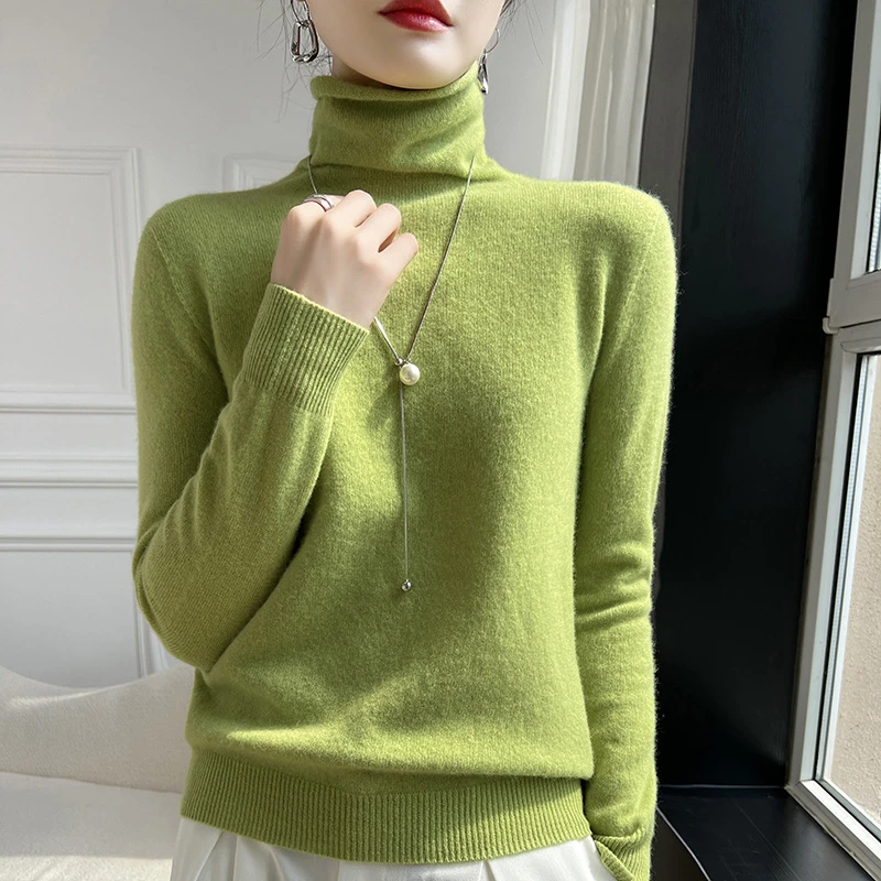 秋冬新款堆堆领羊毛针织衫纯色简约毛衣内搭洋气休闲显瘦上衣