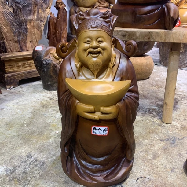 香樟木桌面摆件财爷