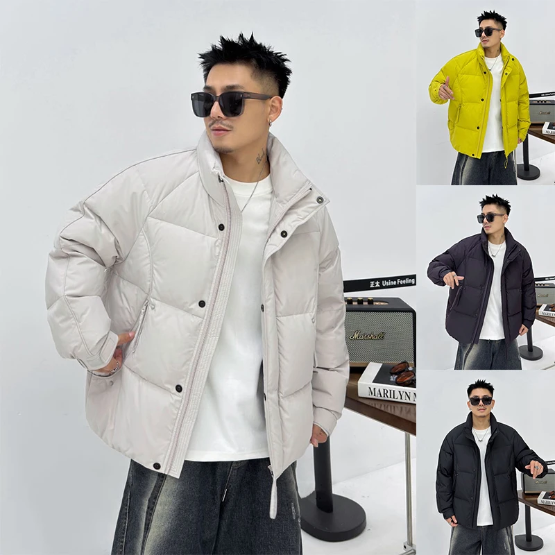 冬季新款羽绒服男士潮流百搭加厚保暖立领外套青年休闲简约面包服