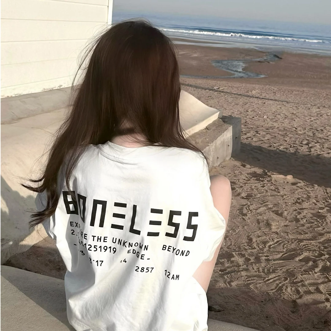 美式2025新款短袖白色T恤女夏季宽松小众设计感情侣上衣oversize