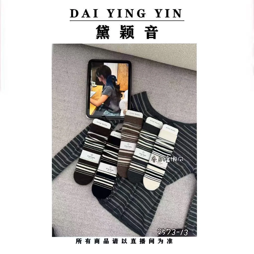 【代莹优选】2573-13条纹袜子女款秋冬季爆款ins潮日系堆堆袜冬天1
