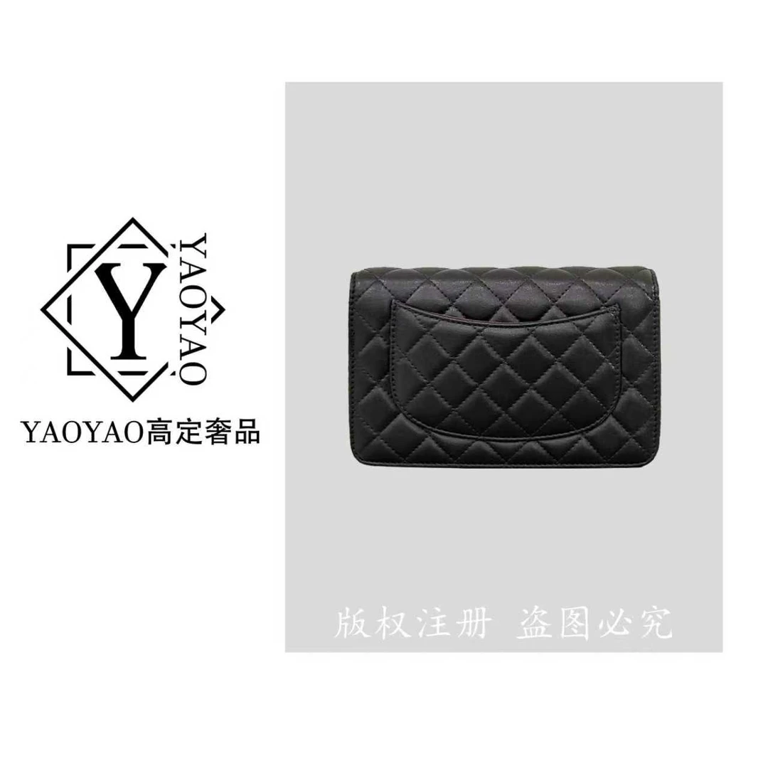 小香风轻奢时尚女士黑色单肩零钱包菱格HC255-黑