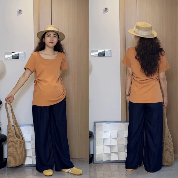 梨形身材穿的孕妇装夏季两件套简单又百搭方领T恤高级感抽绳长裤