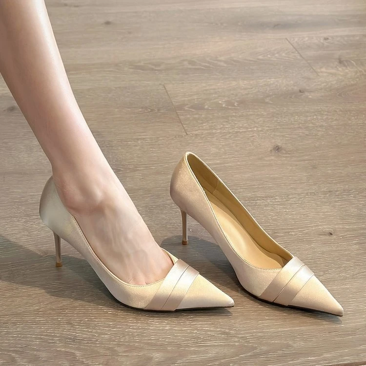 法式尖头高跟鞋女2025春季新款时尚伴娘鞋仙女职业单鞋细跟不累脚