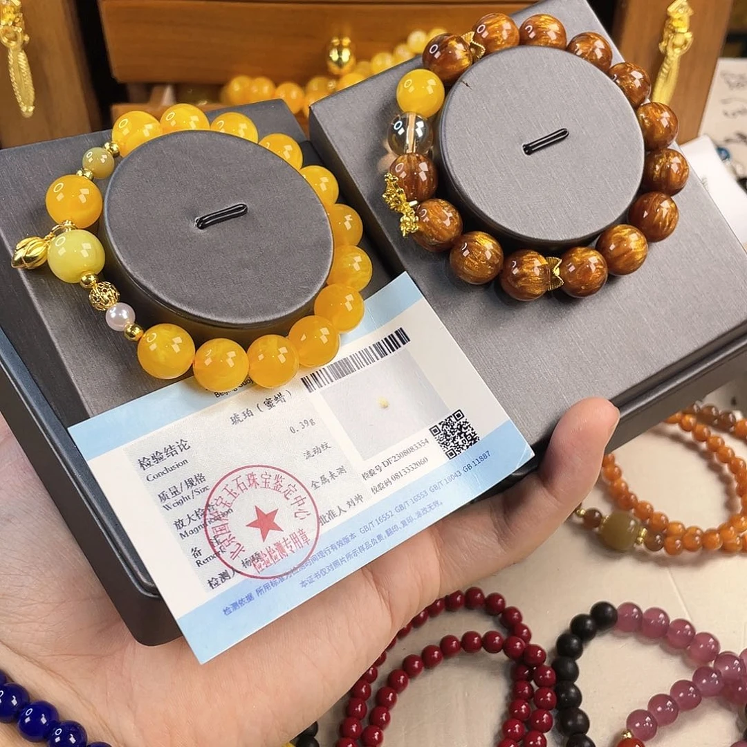 琥珀手饰银S925镀金镶嵌