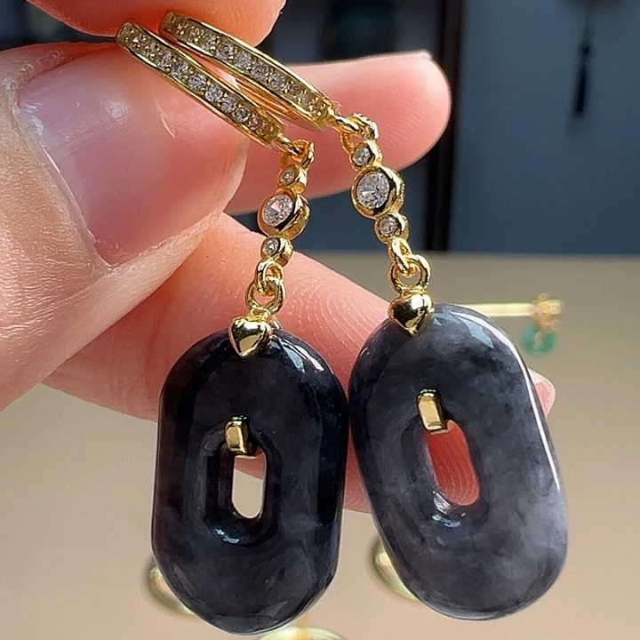 翡翠耳饰银S925镶嵌耳饰