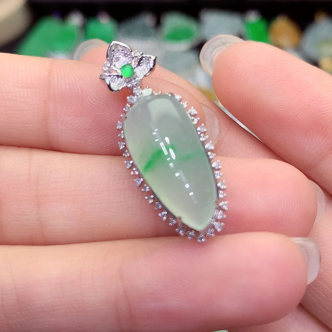 翡翠18K金镶嵌吊坠(不含链)