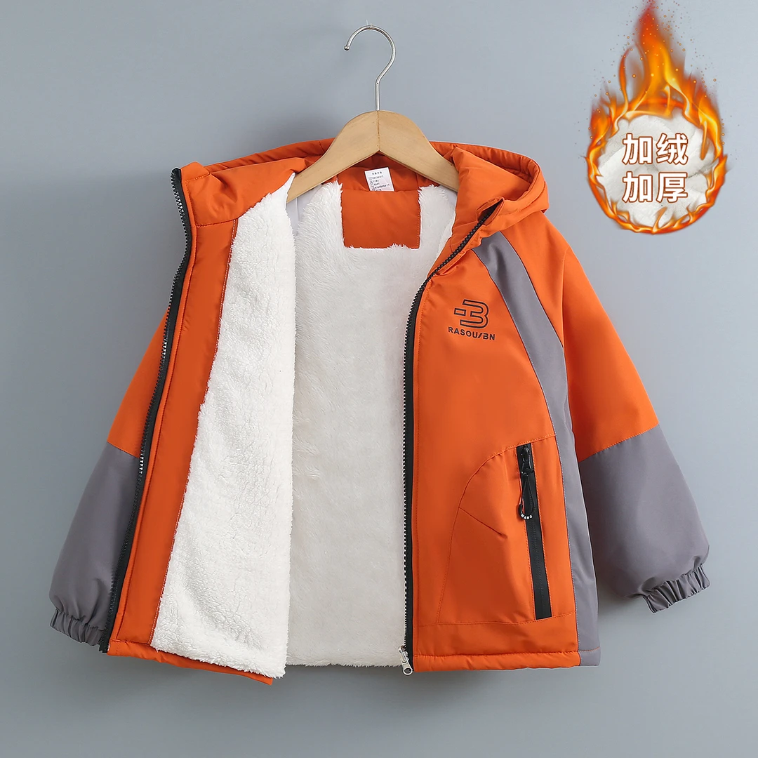 男童夹棉加厚冲锋衣儿童外套秋冬2025新款防风大童冬装加绒上衣潮